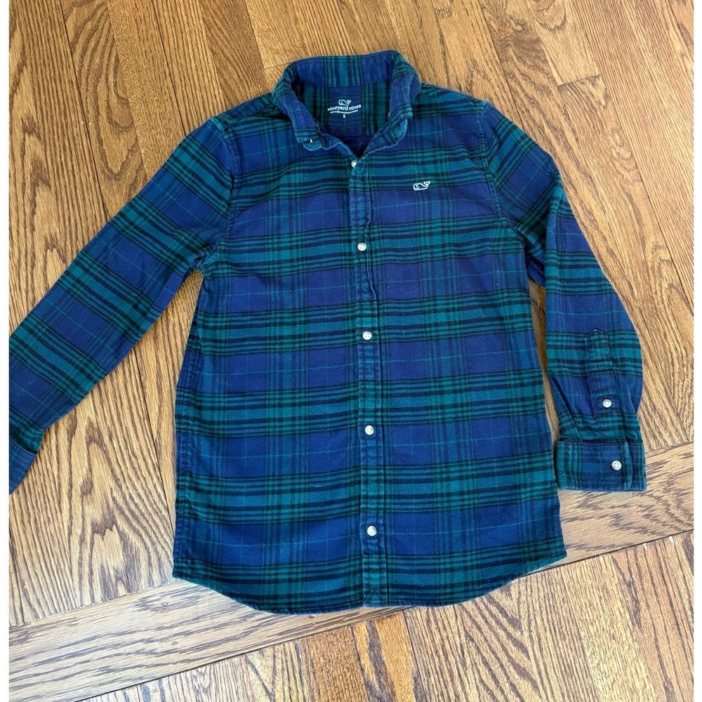 Vineyard Vines boys blue green flannel size M (8/10)